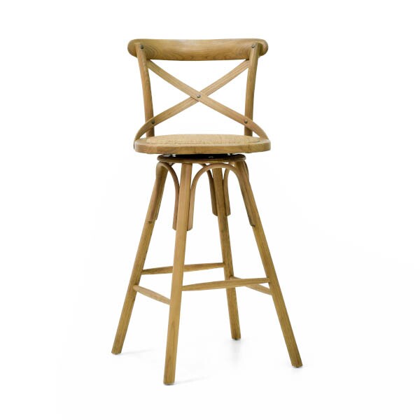 Banqueta Assento Giratrio em Rattan Paris - Madeira Carvalho - Kit 2 Banquetas