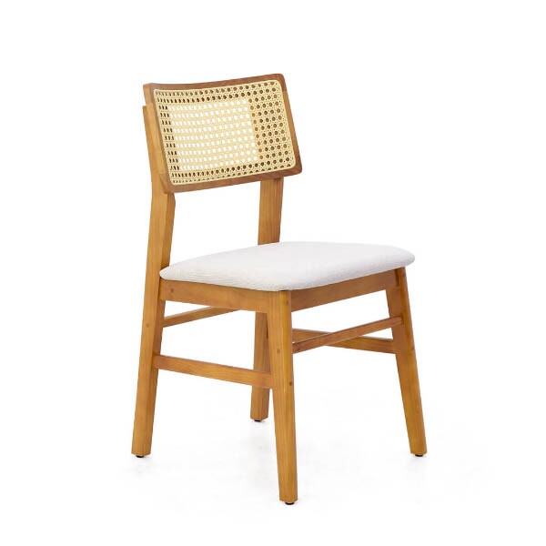 Cadeira Assento Estofada Encosto Palha Sinttica Oslo - Madeira Macia - Kit 2 Cadeiras