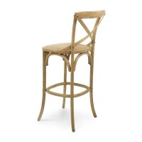 Banqueta Assento Fixo em Rattan Paris - Madeira Carvalho - Kit 2 Banquetas