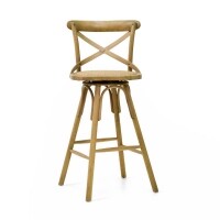 Banqueta Assento Giratrio em Rattan Paris - Madeira Carvalho - Kit 2 Banquetas