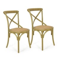 Cadeira Assento em Rattan Paris - Madeira Carvalho - Kit 2 Cadeiras