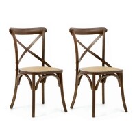 Cadeira Assento em Rattan Paris - Madeira Carvalho - Kit 2 Cadeiras