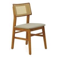 Cadeira Assento Estofada Encosto Palha Sinttica Oslo - Madeira Macia - Kit 2 Cadeiras