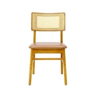Cadeira Assento Estofada Encosto Palha Sinttica Oslo - Madeira Macia - Kit 2 Cadeiras