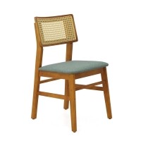 Cadeira Assento Estofada Encosto Palha Sinttica Oslo - Madeira Macia - Kit 2 Cadeiras