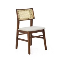 Cadeira Assento Estofada Encosto Palha Sinttica Oslo - Madeira Macia - Kit 2 Cadeiras