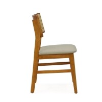 Cadeira Assento Estofada Encosto Palha Sinttica Oslo - Madeira Macia - Kit 2 Cadeiras