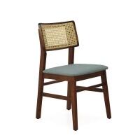 Cadeira Assento Estofada Encosto Palha Sinttica Oslo - Madeira Macia - Kit 2 Cadeiras