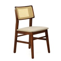 Cadeira Assento Estofada Encosto Palha Sinttica Oslo - Madeira Macia - Kit 2 Cadeiras