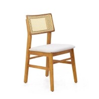 Cadeira Assento Estofada Encosto Palha Sinttica Oslo - Madeira Macia - Kit 2 Cadeiras