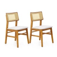 Cadeira Assento Estofada Encosto Palha Sinttica Oslo - Madeira Macia - Kit 2 Cadeiras