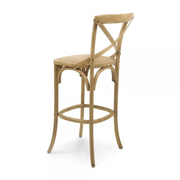 Banqueta Assento Fixo em Rattan Paris - Madeira Carvalho - Kit 2 Banquetas