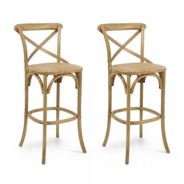 Banqueta Assento Fixo em Rattan Paris - Madeira Carvalho - Kit 2 Banquetas