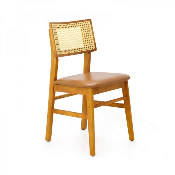 Cadeira Assento Estofada Encosto Palha Sinttica Oslo - Madeira Macia - Kit 2 Cadeiras