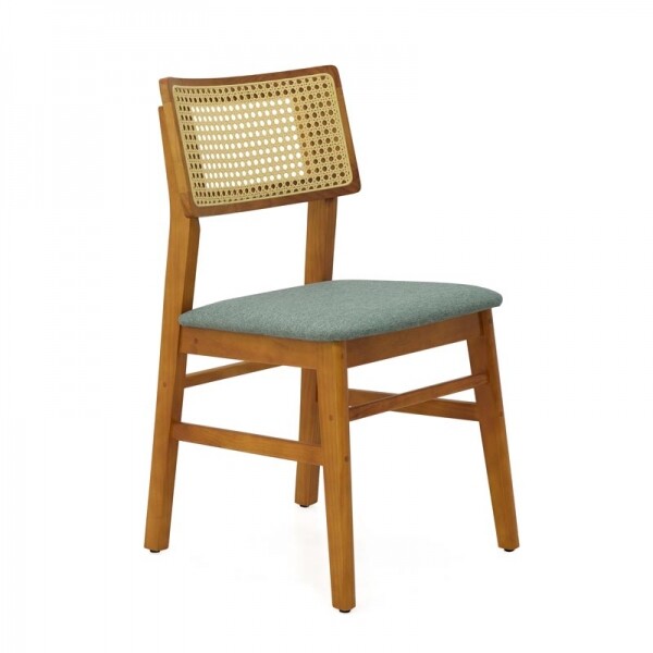 Cadeira Assento Estofada Encosto Palha Sinttica Oslo - Madeira Macia - Kit 2 Cadeiras