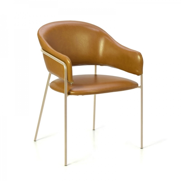 Cadeira Estofada Bristol - Estrutura em Aço Cadeira Estofada Bristol - Estrutura em Aço - Estrutura Champagne + Tecido Câmel 62