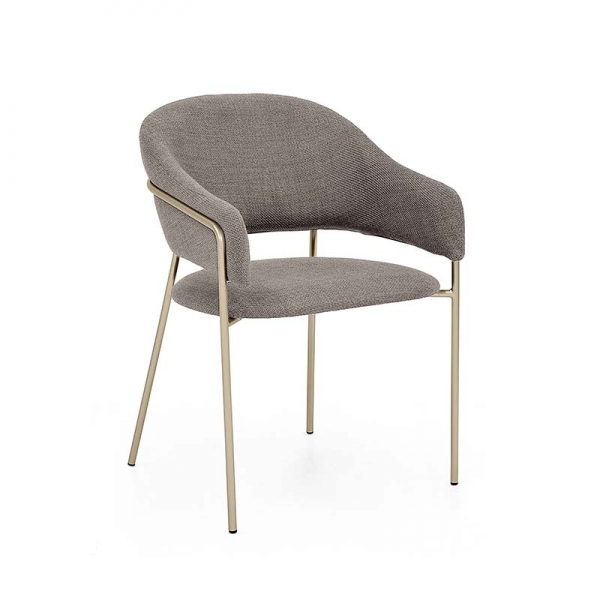 Cadeira Estofada Bristol - Estrutura em Aço Cadeira Estofada Bristol - Estrutura em Aço - Estrutura Champanhe + Tecido Braque Cinza