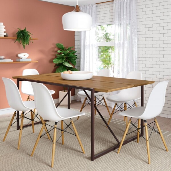 Mesa de Jantar 200cm Lumber - Madeira Macia com Ps Ferro