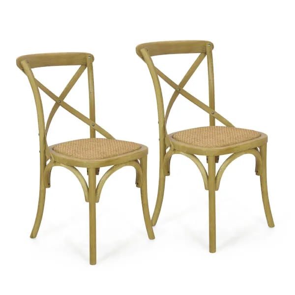 Cadeira Assento em Rattan Paris - Madeira Carvalho - Kit 2 Cadeiras