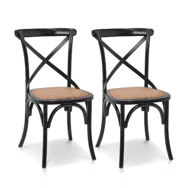 Cadeira Assento em Rattan Paris - Madeira Carvalho Provençal - Kit 2 Cadeiras