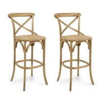 Banqueta Assento Fixo em Rattan Paris - Madeira Carvalho - Kit 2 Banquetas
