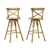 Banqueta Assento Giratório em Rattan Paris - Madeira Carvalho - Kit 2 Banquetas