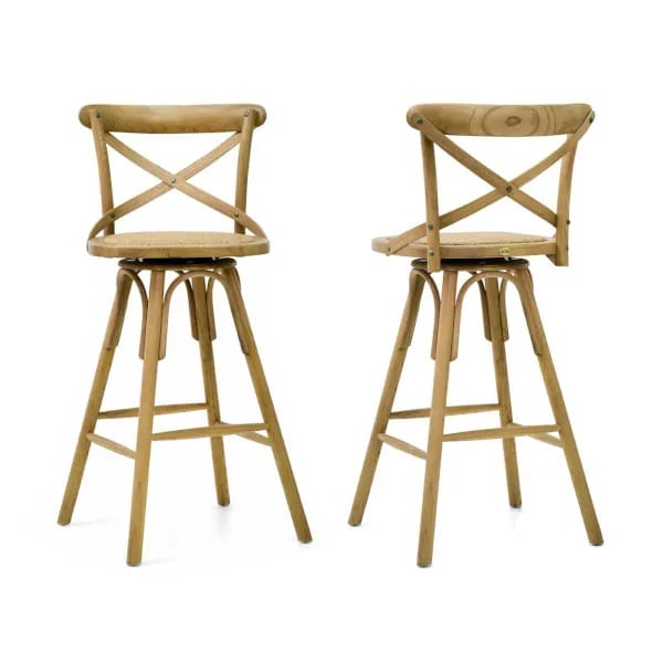 Banqueta Assento Giratório em Rattan Paris - Madeira Carvalho - Kit 2 Banquetas